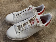 Adidas Mens Size 5.5 STAN SMITH "Wipe Clean" White Red Laceup Classic Sneakers