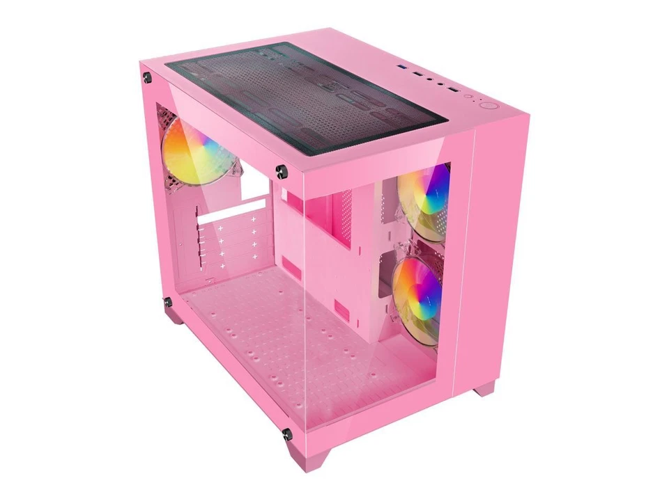 DIYPC ARGB-Q1.V2-P Pink USB3.0 Tempered Glass Micro ATX Gaming Computer Case w/ - Image 3 of 4