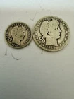 Barber Head 2 Silver Coins. 1915-s Quarter & 1912 Dime