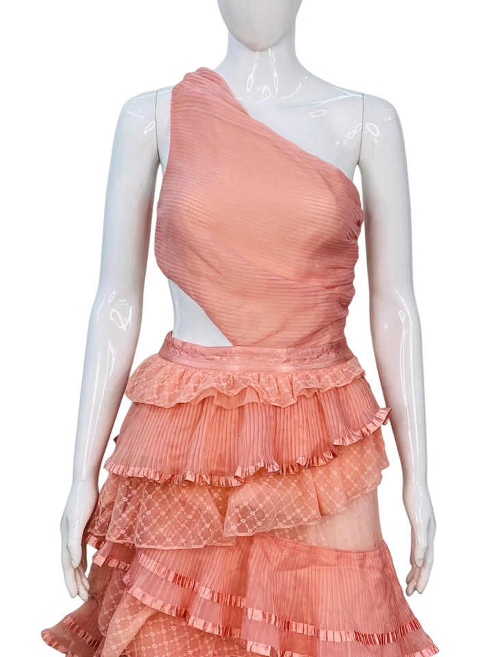 LoveShackFancy Robe De Mariage Sans Manches Longue Saumon Une Épaule Taille XS 2 - Photo 2/4