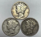 1937, 1937-D and 1937-S 10C Mercury Dimes 90% Silver
