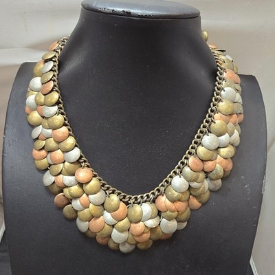 Multicolor Bib Statement Necklace Womens Chunky Layered Brass Disc Cluster