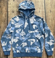 NIKE ALLOVER AOP PULLOVER GRAPHIC HOODIE BLUE MENS SMALL EXCELLENT CONDITION