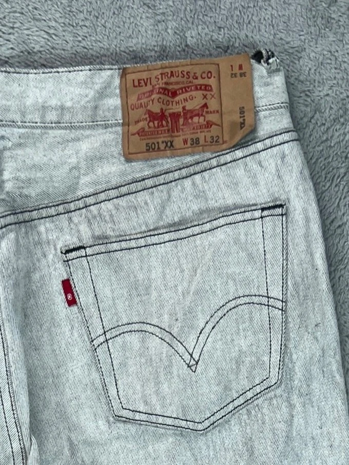 Vintage 90s Levis 501XX Jeans Mens 38x32 Rigid Gray Button Fly Straight Fit Leg - Image 2 of 4