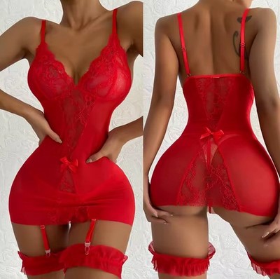 Sexy Nachtwäsche Nachthemd Strapsenhalter Cosplay Dessous (Gr.S)