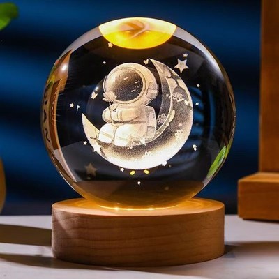Lampada decorativa per luce notturna con sfera di cristallo 3D Galaxy