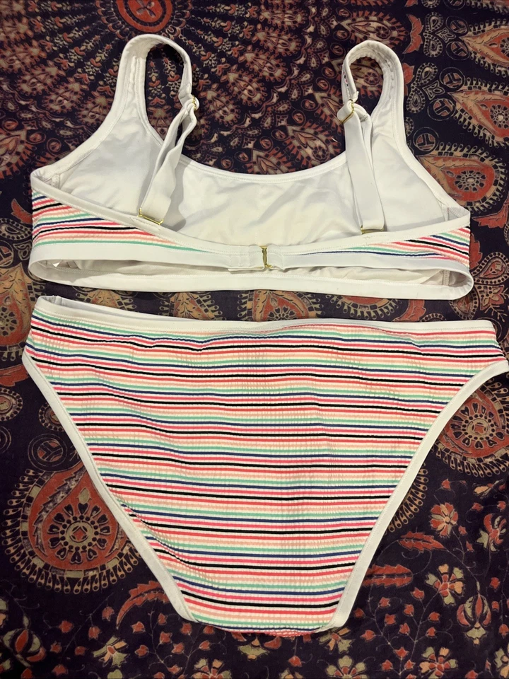 Hula Honey Swimsuit XL 2 Piece Bikini Multicolor Stripes Bralettes Beach Resort - Image 3 of 4