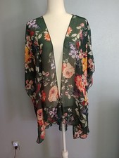 Emory Park Green Floral Open Front Sheer Kimono Cardigan Size OS Garden Theme
