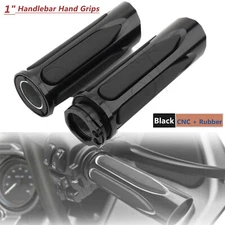 Black 1" Handlebar Hand Grips Fit For Harley Dyna Fat Boy Road Street Glide FLHX