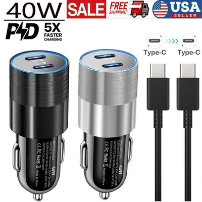 For Samsung S23 S22 Ultra Z Flip4 40W Double USB-C Fast Car Charger Type-C Cable
