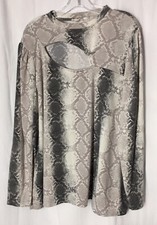 Como Blue 3x Plus Woman’s 22-24 Snake Print Top Long Sleeve Open Slant Front