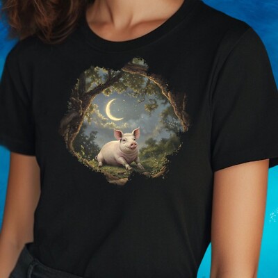 Frauen T-Shirt Majestätisches Schwein Motiv Baumwolle Größe S bis 3XL