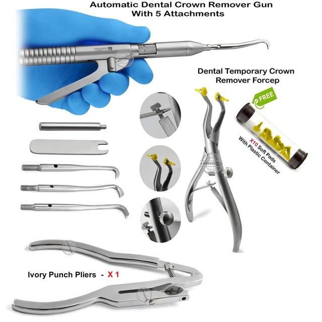 Dental Crown Remover Forceps Bridge Removal Gun Ivory Rubber Dam Punch