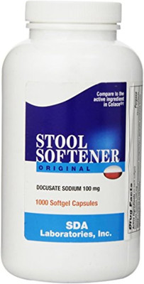 SDA Laboratories Stool Softener Docusate Sodium Supplement, 100 Mg, 1000 Count