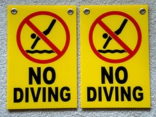  2  NO DIVING with Symbol 8" x12" Plastic Coroplast Signs with Grommets yellow
