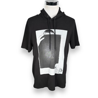 Hugo Boss Daway Hoodie Men’s XL Black Graphics Cotton Drawstring Short  Sleeve