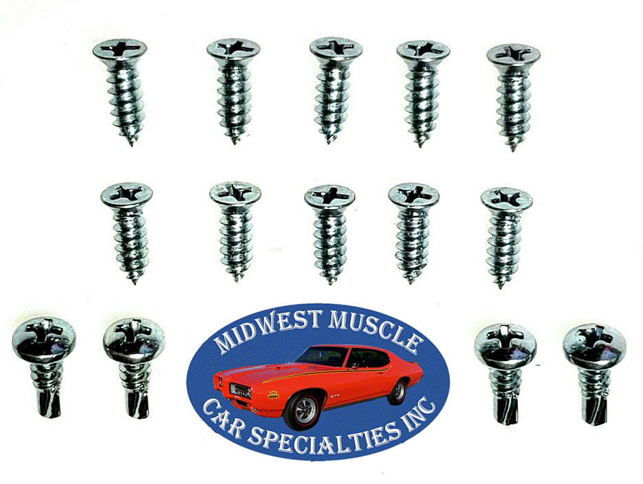 64-67 GM Windshield A Pillar Cover Outer Front Window Screw Set A Body 14pcs LS