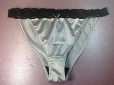 Women Panties Bikinis ILUSION Size XL Silver Gray Glossy W/fishnet Waistband