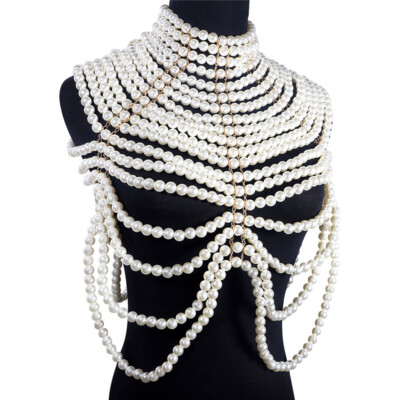 mi様　Pearl Chain Harness Pearl Body Chain, Pearl Body Harness, Skeleton Body Chain