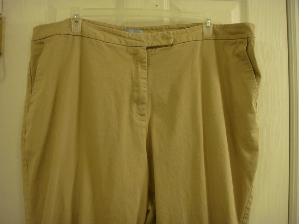 Pantalones para mujer Liz & Me elásticos beige frente plano cremallera frontal caqui talla 26 WP Foto 2 de 4