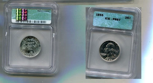 1955 WASHINGTON SILVER QUARTER COIN ICG PR67 9376S