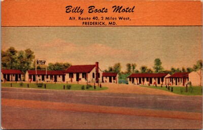 Linen Postcard Billy Boots Motel Route 40 in Frederick, Maryland