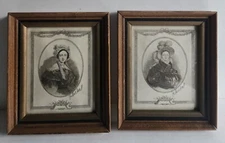 ANTIQUE HENRI GREVEDON ? PAIR FRAMED PRINTS "WINTER" "GRISETTE" UNDER DOME GLASS