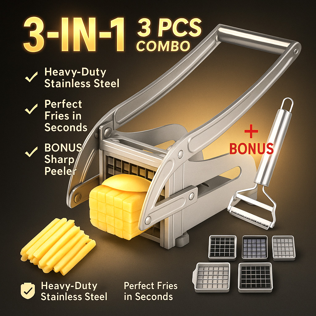 Combo Máquina Cortadora De Patatas Fritas De Acero Inoxidable + Cortador Pelador