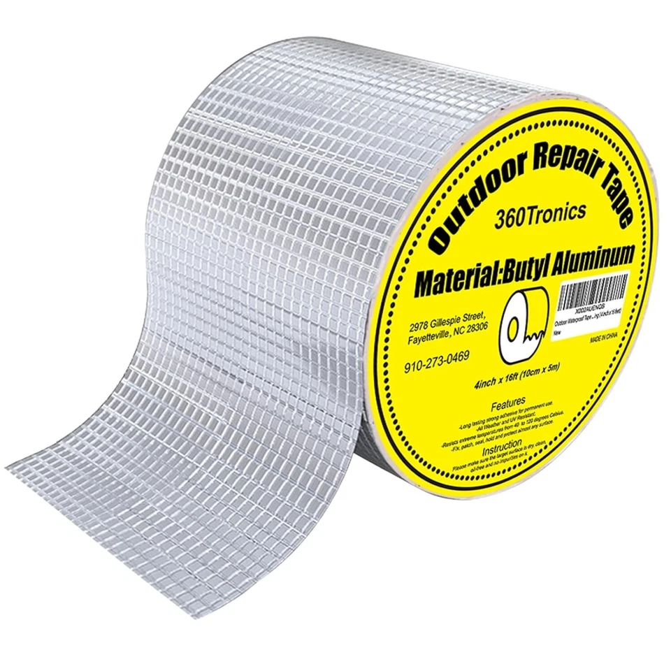 360TRONICS Strong Waterproof Tapes, Aluminum Butyl Rubber Tape 4in x 16ft, RV, Roof, Metal