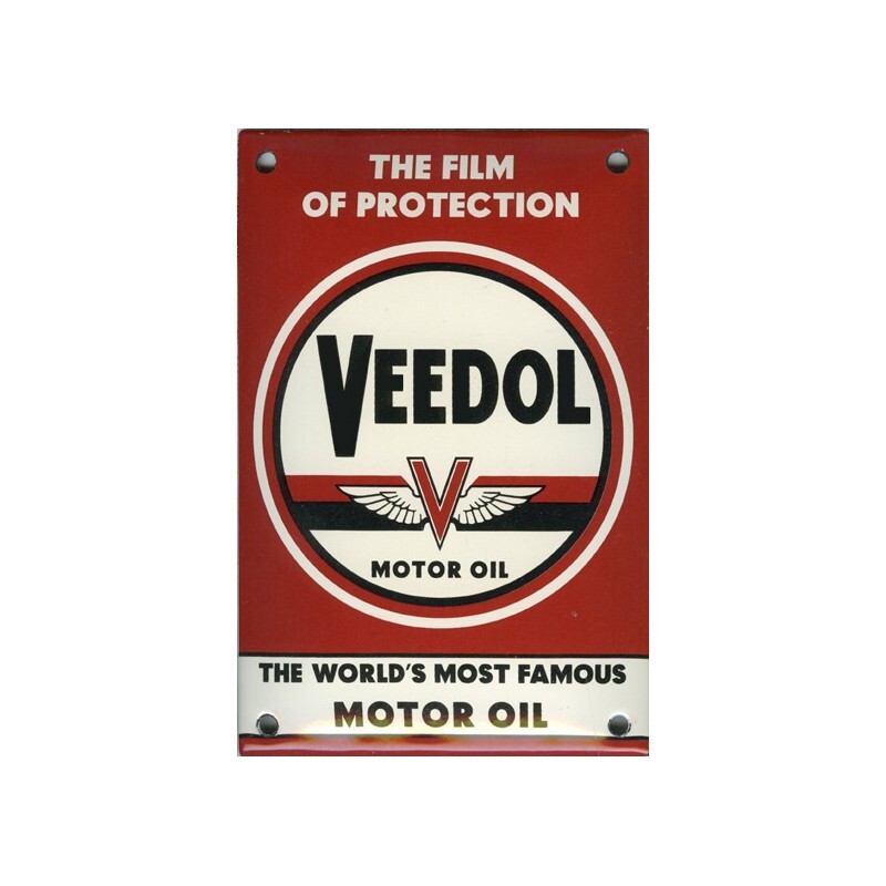 Plaque émaillée VEEDOL objet de décoration vintage pour collection de bidon d'huile