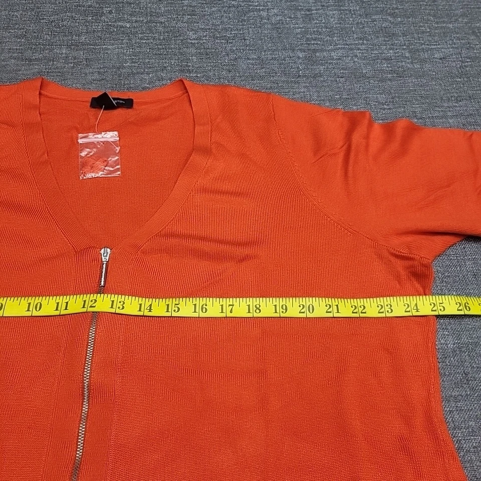 H by Halston Zip Front Boyfriend Cardigan w Side Slits 3X Plus Sz Orange Top - Image 2 of 4