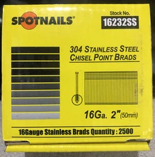 2500 Nails  Spotnails 16232SS 16 Gauge 2” In Straight Brads 304 Stainless