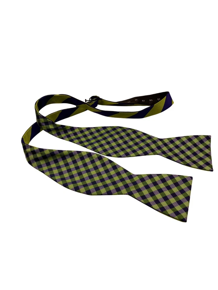 Reversible Verde Azul Autoatado Lazo Ajustable Seda Día de San Patricio Check Rayas Foto 3 de 4