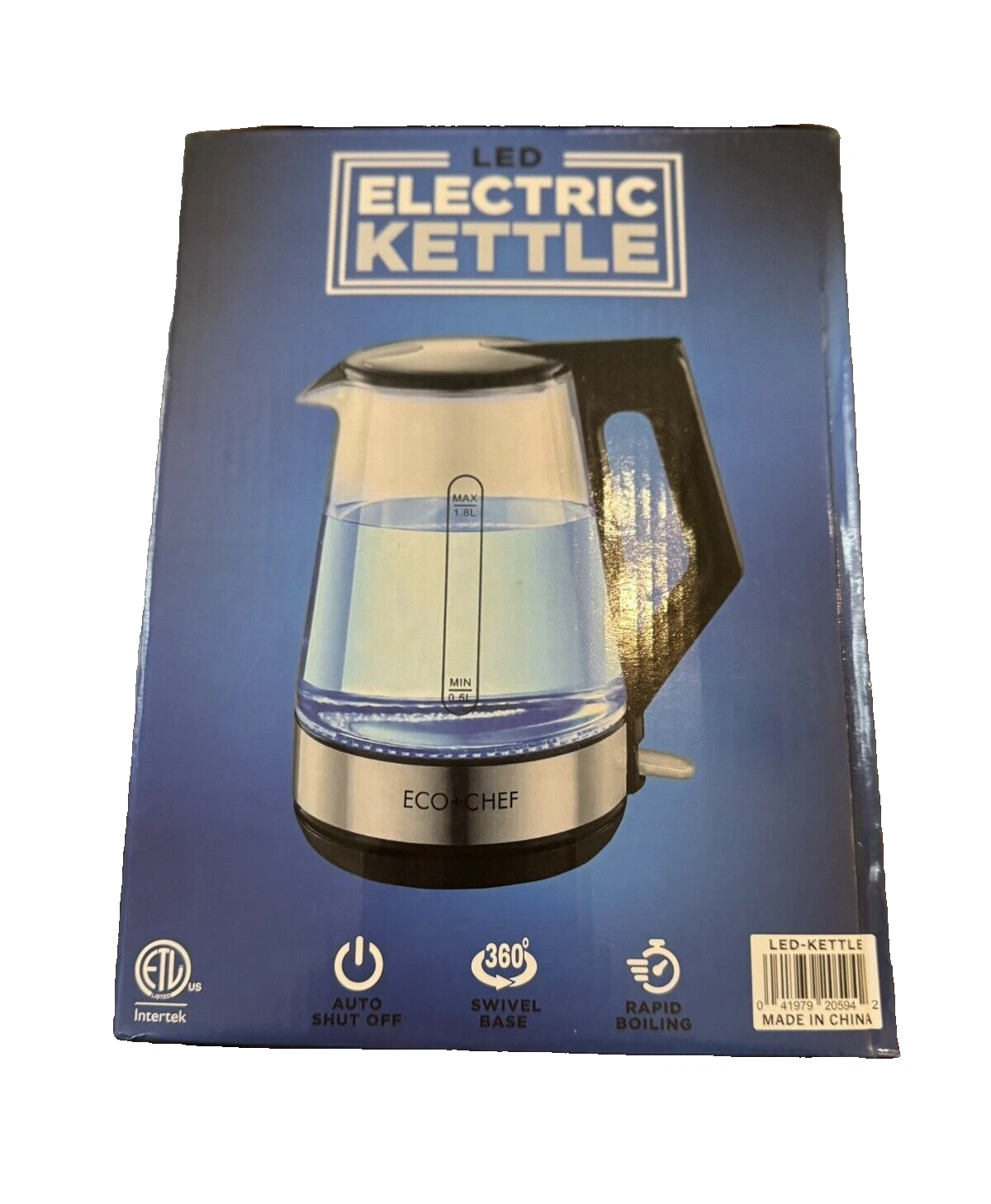 Eco + Chef Cookware 1.8L/8 Cup Capacity 1000W LED Electric Kettle w/360 Base