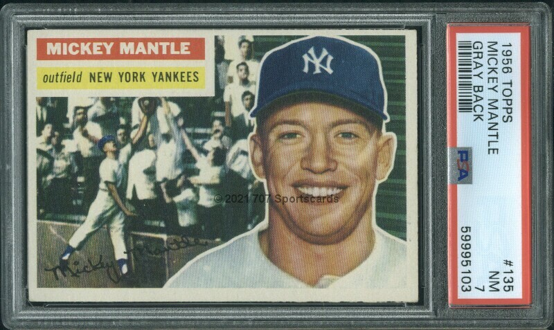 1956 Topps 135 Mickey Mantle Gray Back New York Yankees PSA 7 (5103)