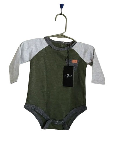NWT 7 for all Mankind Boys Infant 3-6 Months Gray Green Long Sleeve Bodysuit