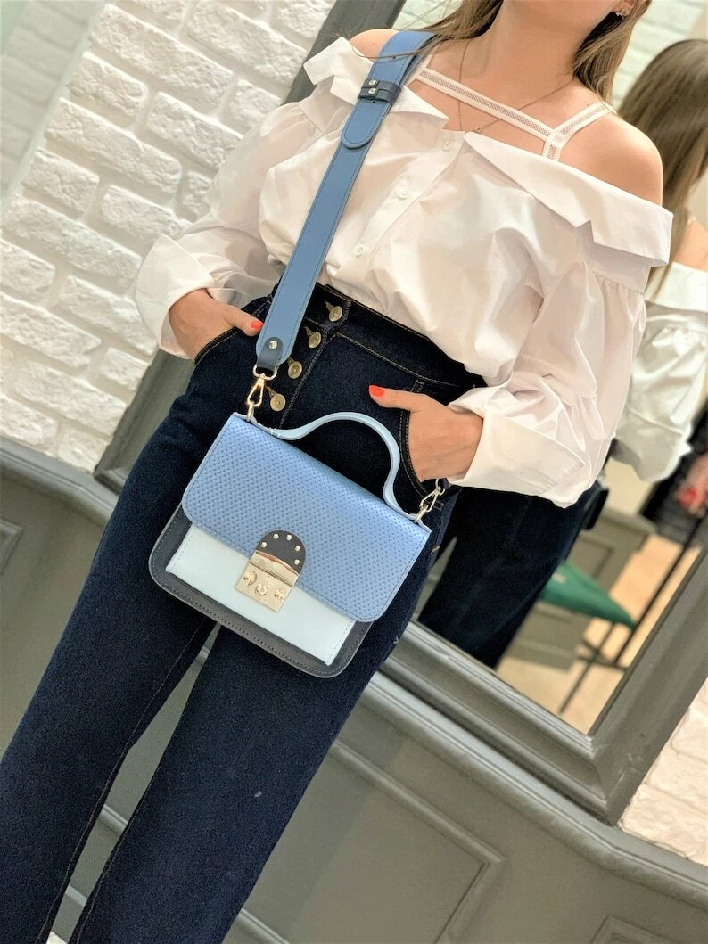 COACH Borsa a mano donna tracolla pelle blu borsa a tracolla Laidies borsetta regalo per lei