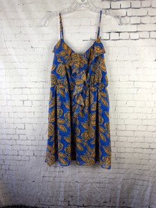 Forever 21 Women S Sleeveless Floral Blue Gold Summer Dress Size