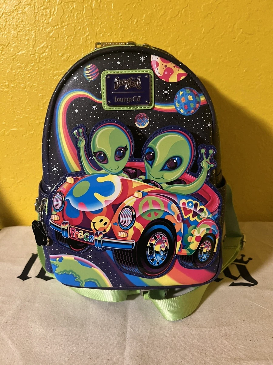 Loungefly Lisa Frank Peace Love u0026 Aliens Glow-In-The-Dark Mini Backpack |  eBay