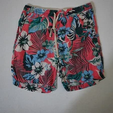 C & C California Medium Mx7" Pink Green Floral 100% Linen Drawstring Mens Shorts