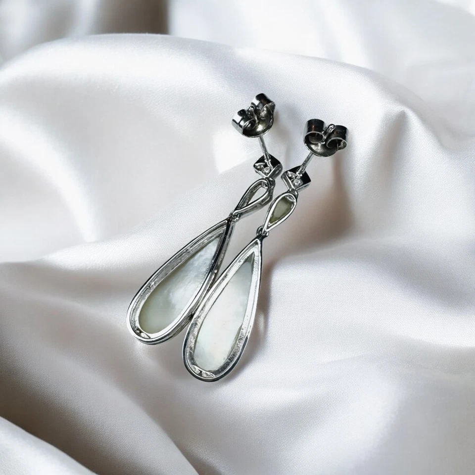 DE COLECCIÓN - Pendientes de madreperla y diamantes en oro blanco de 10K - Cuelga - 3,5 g Foto 4 de 4