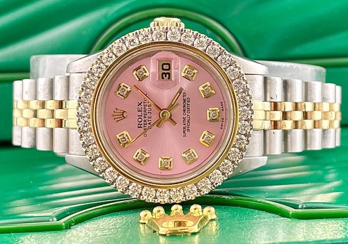 Rolex Damen Datejust 26mm 18k Gelbgold/Stahl Vereist 2ct Diamanten Pink - Bild 1 von 8