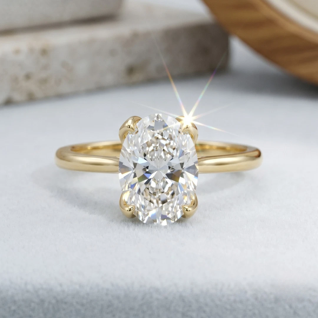 2.00 Ct F VS1 Oval Solitaire 14k Yellow Lab Grown Diamond Ring IGI Certified image-1
