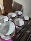 6 Vtg Porcelain Iridescent Teacup & Saucer Mauve, White, Gold Floral & Trim — photo 3