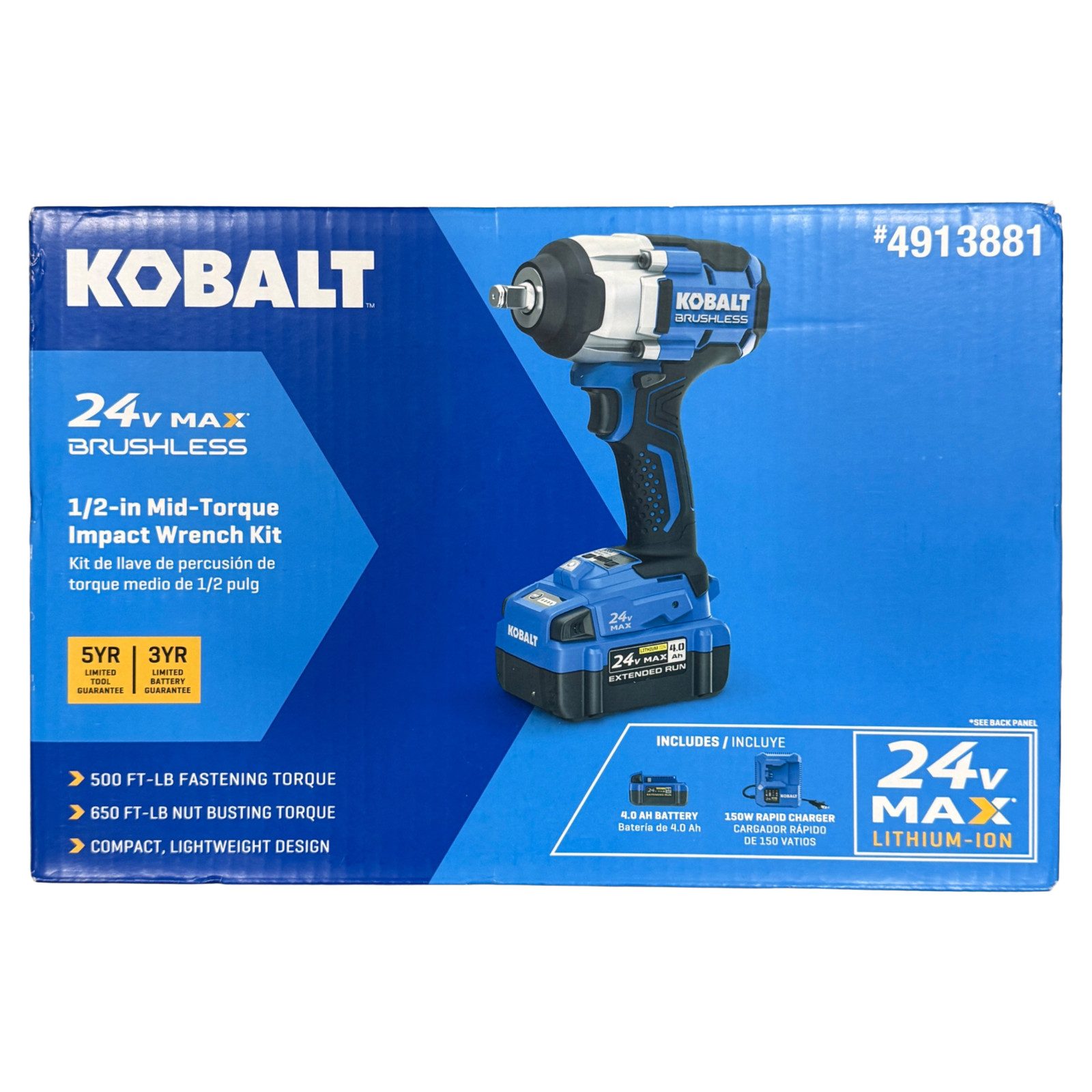 KOBALT 24V MAX Brushless  1/2" Mid-Torque Impact Wrench Kit 4913881