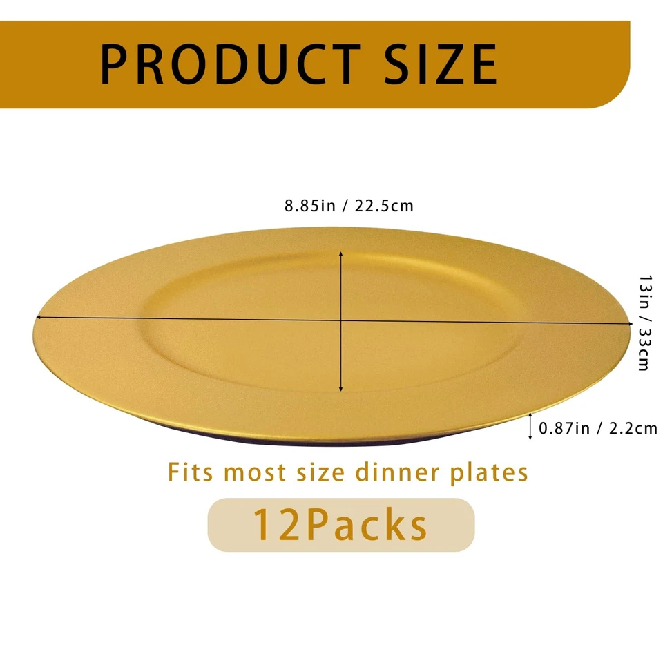 12 Pack Plastic Gold Charger Plates, 13 Inch Round Decorative Serving Dinner ... - Image 2 of 4