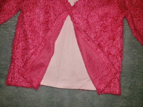Periscope Sweater V-Neck Long Sleeve Partial Open Front Pink Shaggy Girls Small - Picture 3 of 6