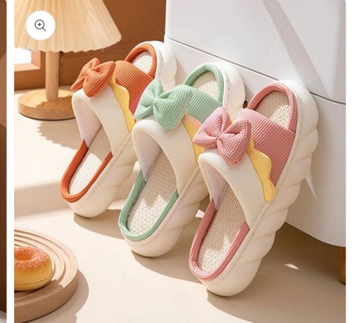 New Thick-Soled Cute Girls' Linen Slippers For Women, Four Seasons Anti-Skid - Picture 1 of 14