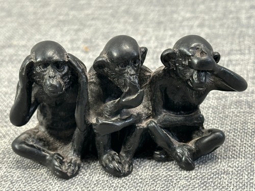 Vintage Three Wise Monkeys Speak No See No Hear No Evil Figurine Statue Resin 4"