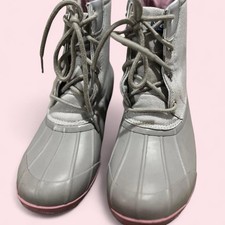 Sperry Girls Duck Boots Lace-Up Gray/Pink US 5 EU 37 Ankle Round Toe